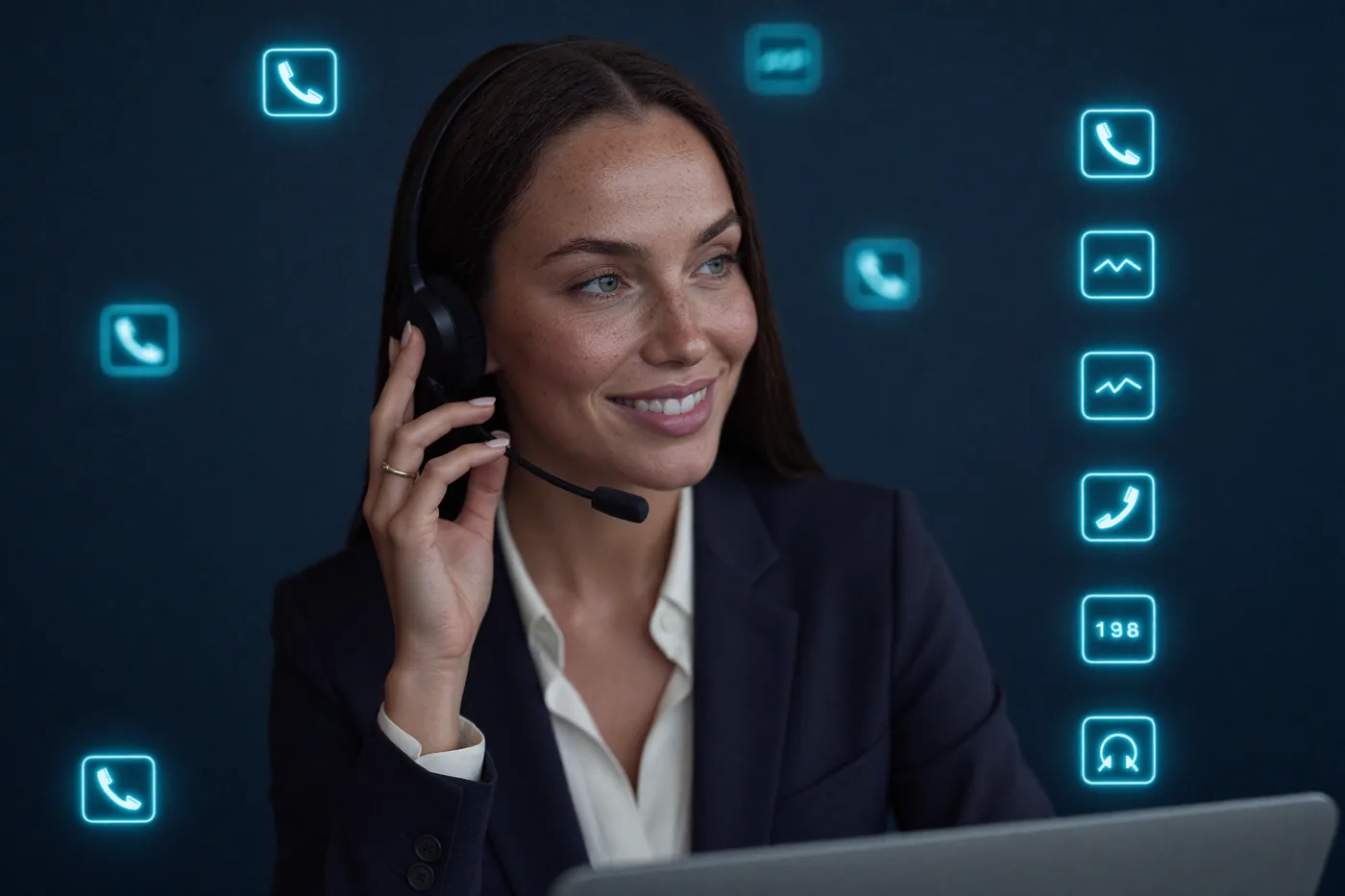 Agente AI per l'assistenza clienti con cuffie e supporto 24/7