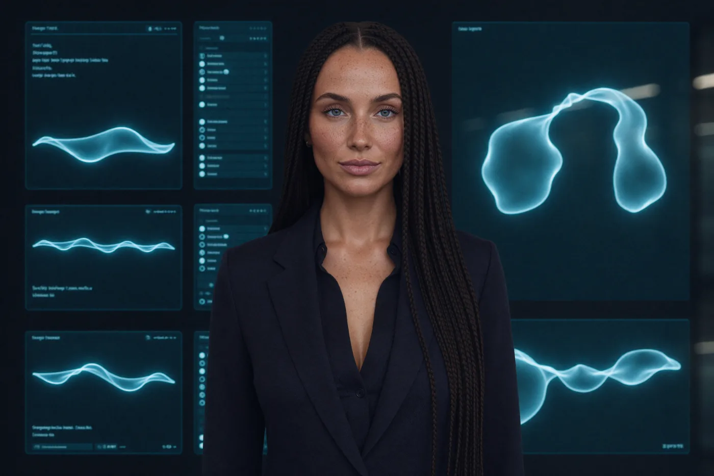 Professionista davanti a interfacce AI di ChatGPT, Gemini e Perplexity